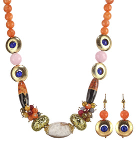 Orange Fancy Designer Mala Necklace Set