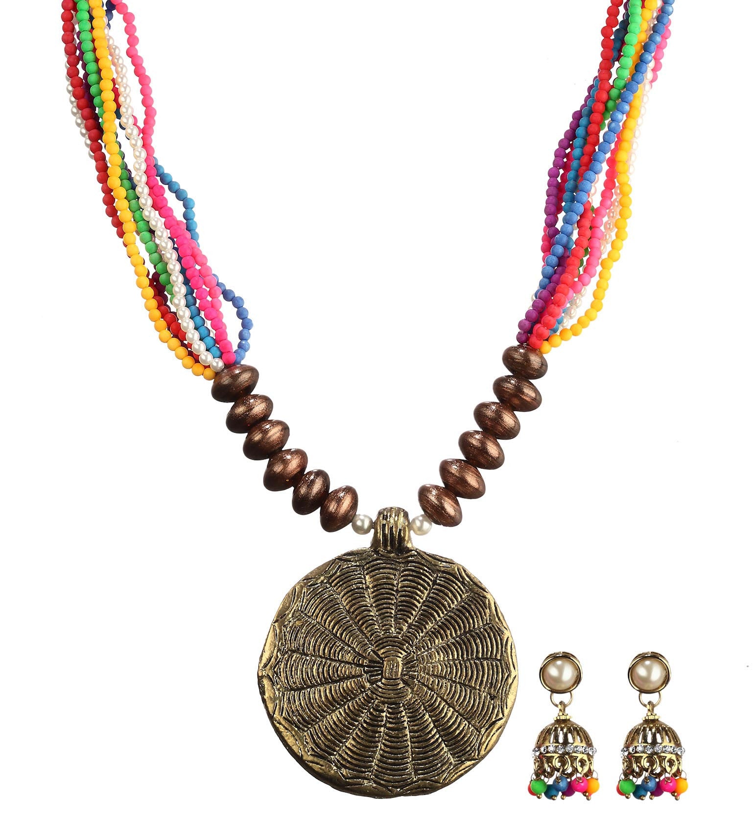 Antique Gold Toned Pendant Mala Set