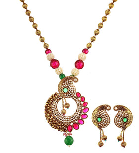 Multi-Color Stone Studded Chain Pendant Set