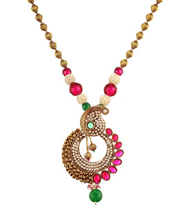 Multi-Color Stone Studded Chain Pendant Set