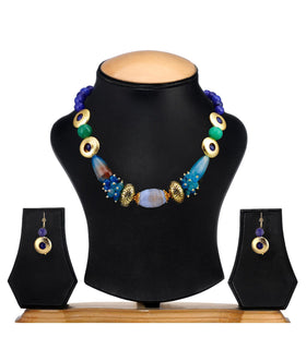 Blue Fancy Designer Mala Necklace Set