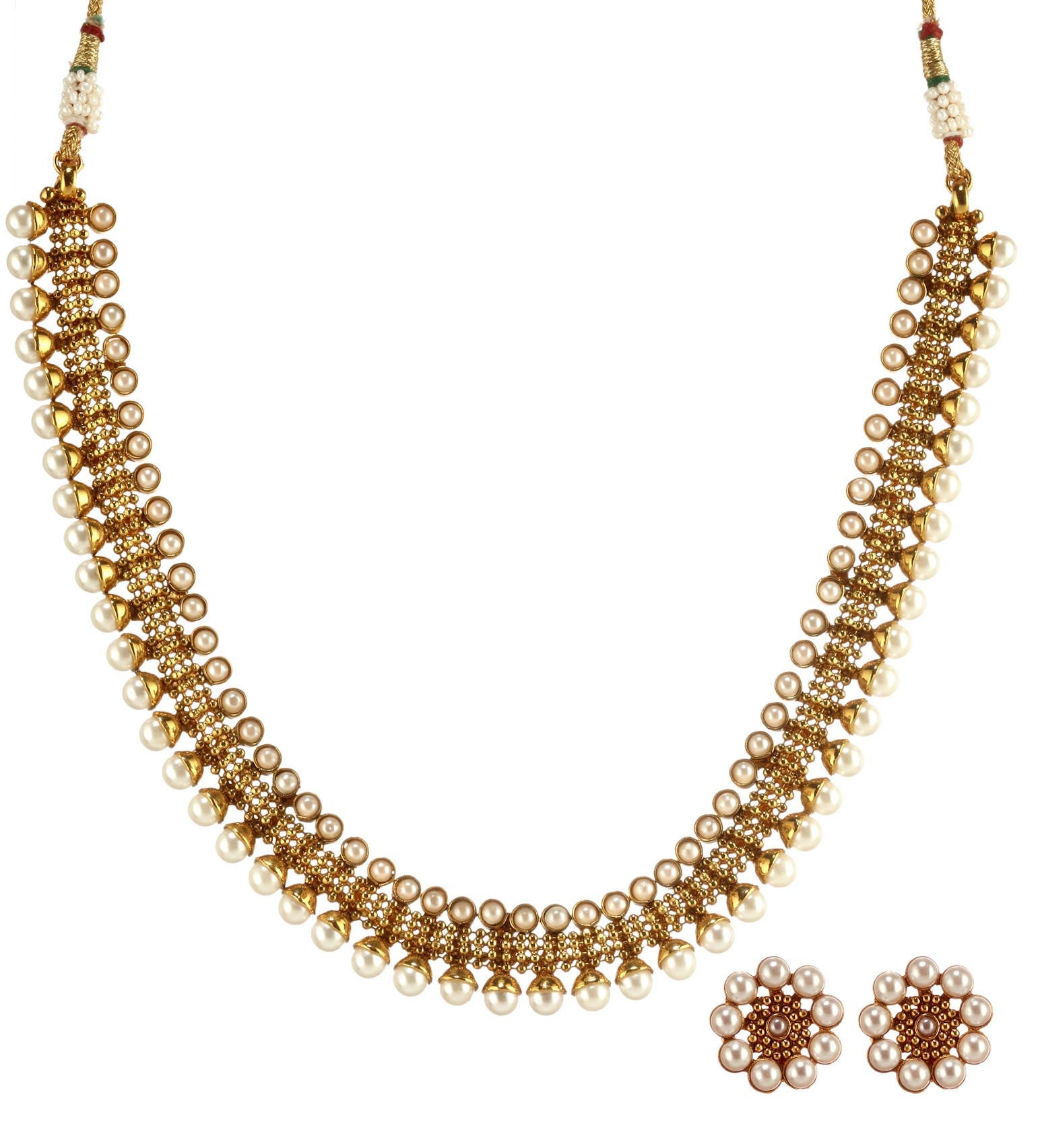 White Stone Studded Polki Necklace Set