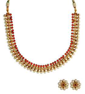 Maroon Stone Studded Polki Necklace Set