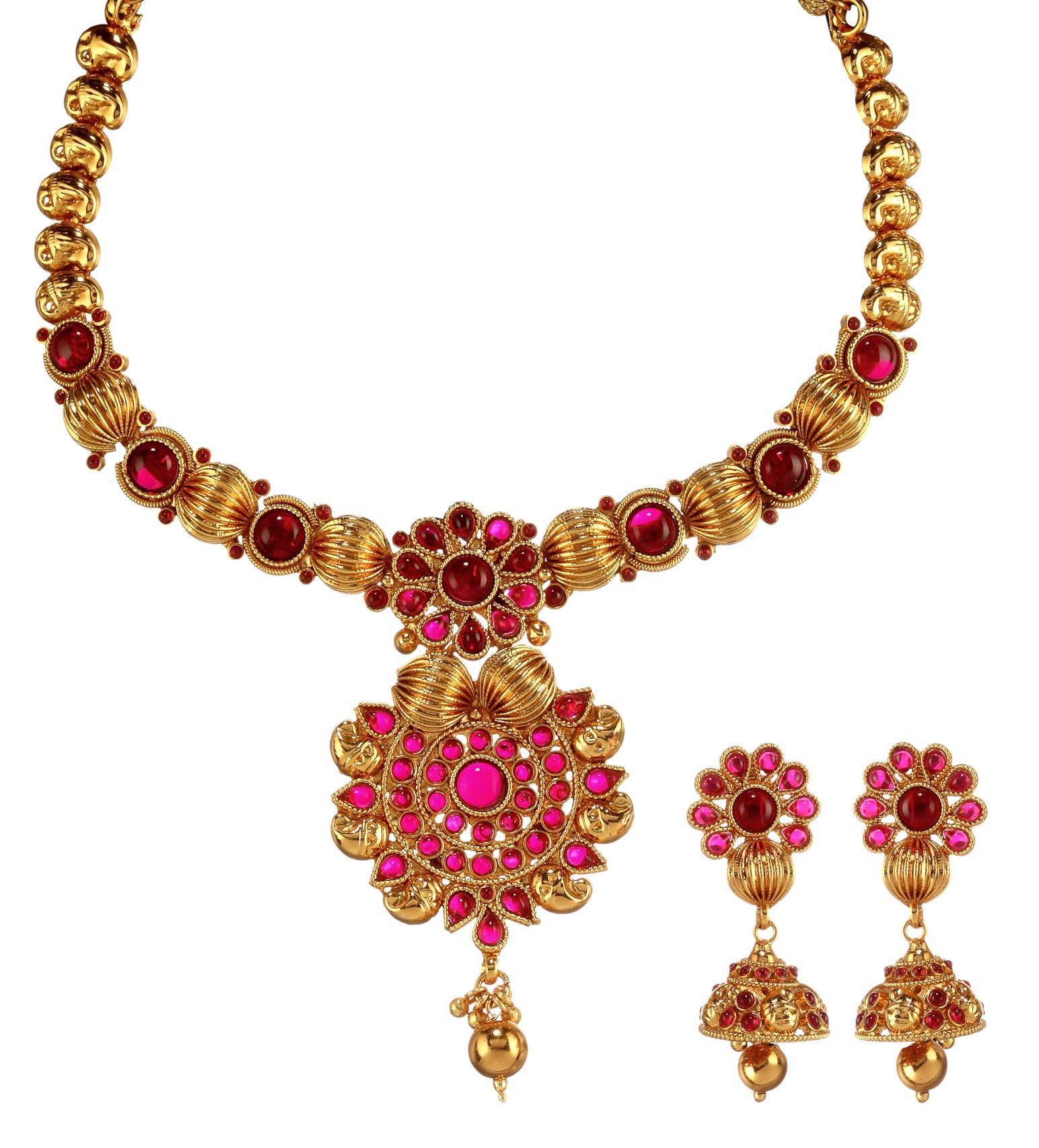 Magenta Semi-Precious Gold Toned Polki Set