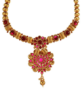 Magenta Semi-Precious Gold Toned Polki Set