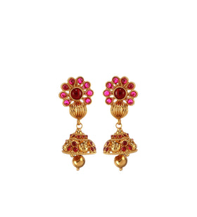 Magenta Semi-Precious Gold Toned Polki Set