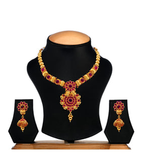 Magenta Semi-Precious Gold Toned Polki Set