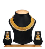 White Gold Toned Polki Collar Necklace Set