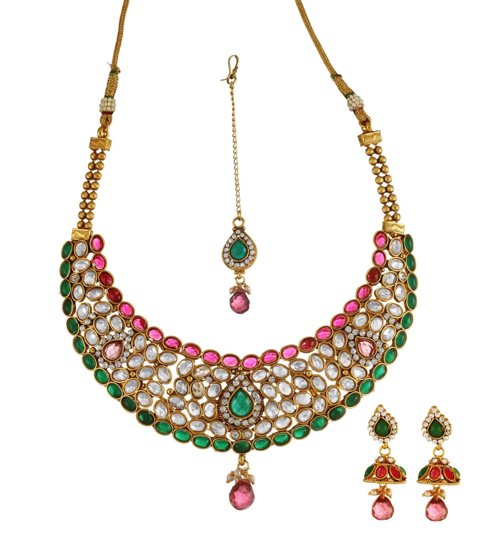 Multi-Color Stone Studded Necklace Set