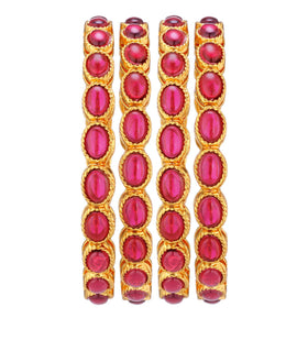 Magenta Antique Gold Toned Copper Bangles