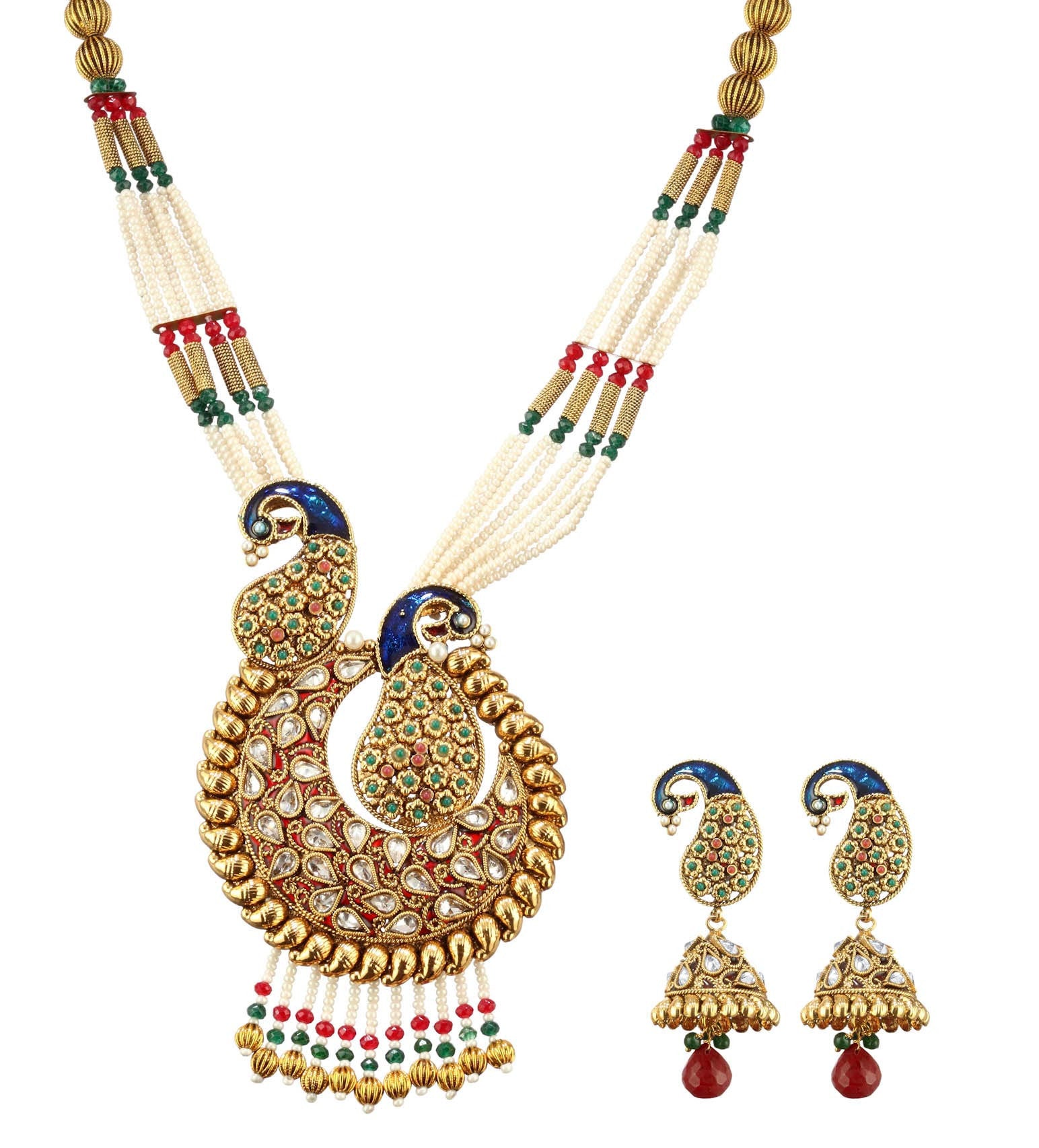 Rajasthani Meenakari Work Peacock Pendant Set