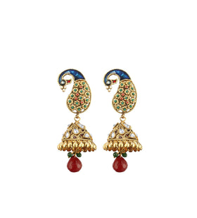 Rajasthani Meenakari Work Peacock Pendant Set