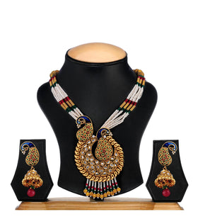 Rajasthani Meenakari Work Peacock Pendant Set