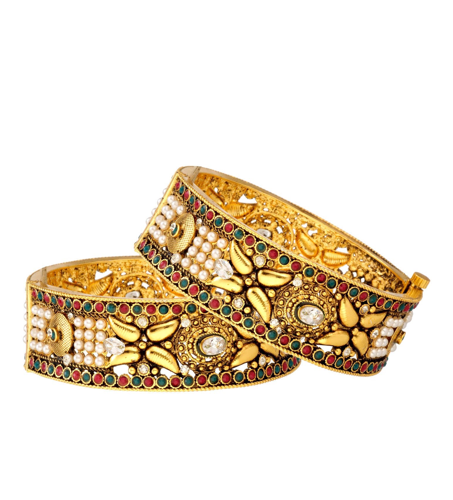 Antique Gold Toned Studded Bangles