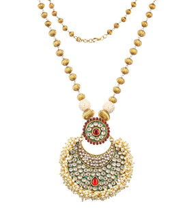 Stone Studded Gold Toned Polki Necklace Set