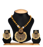 Stone Studded Gold Toned Polki Necklace Set