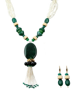 Green Semi-Precious Stone Studded Necklace Set