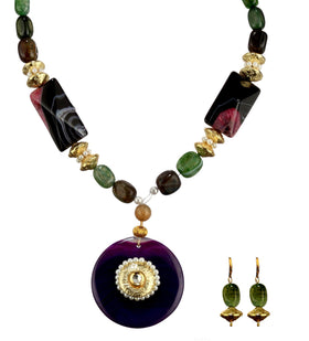 Multi-Color Stone Trendy Pendant Necklace Set