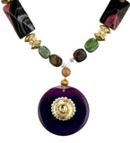 Multi-Color Stone Trendy Pendant Necklace Set