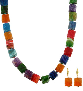 Multi-Colour Cube Stone Beaded Fancy Mala Set