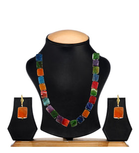 Multi-Colour Cube Stone Beaded Fancy Mala Set