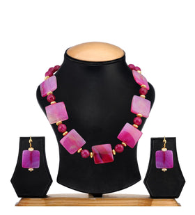 Mauve Heavy Stone Fancy Necklace Set