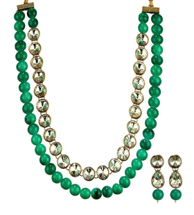 Green Beads & Crystal Studded Trendy Mala Set