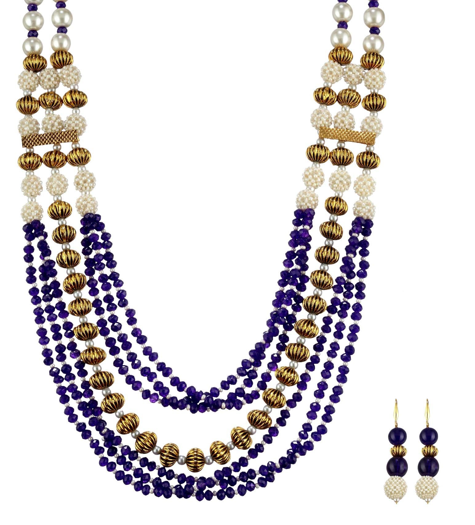 Royal Blue Beads & Pearls Designer Mala Set