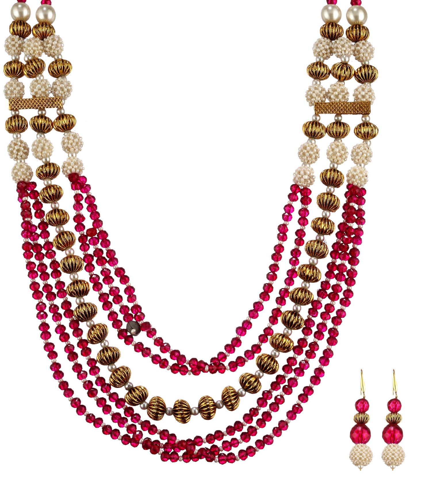 Magenta Beads & Pearls Designer Mala Set