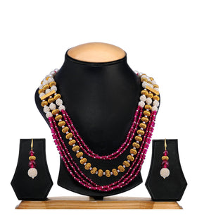 Magenta Beads & Pearls Designer Mala Set