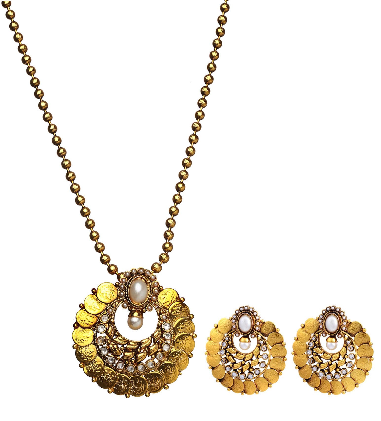 Temple Coin Studded Chain Pendant Set