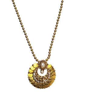 Temple Coin Studded Chain Pendant Set