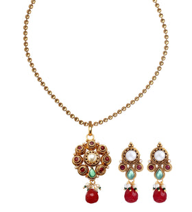 Maroon Stone Studded Chain Pendant Set