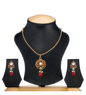 Maroon Stone Studded Chain Pendant Set