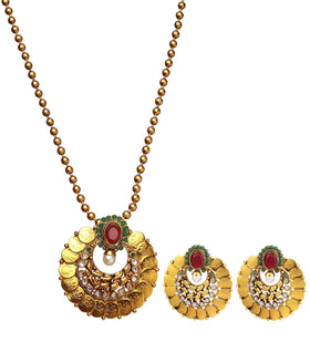 Temple Coin Studded Chain Pendant Set