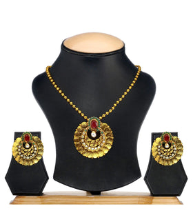 Temple Coin Studded Chain Pendant Set