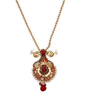 Peacock Design Maroon Stone Studded Pendant Set