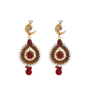 Peacock Design Maroon Stone Studded Pendant Set