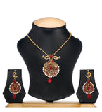 Peacock Design Maroon Stone Studded Pendant Set