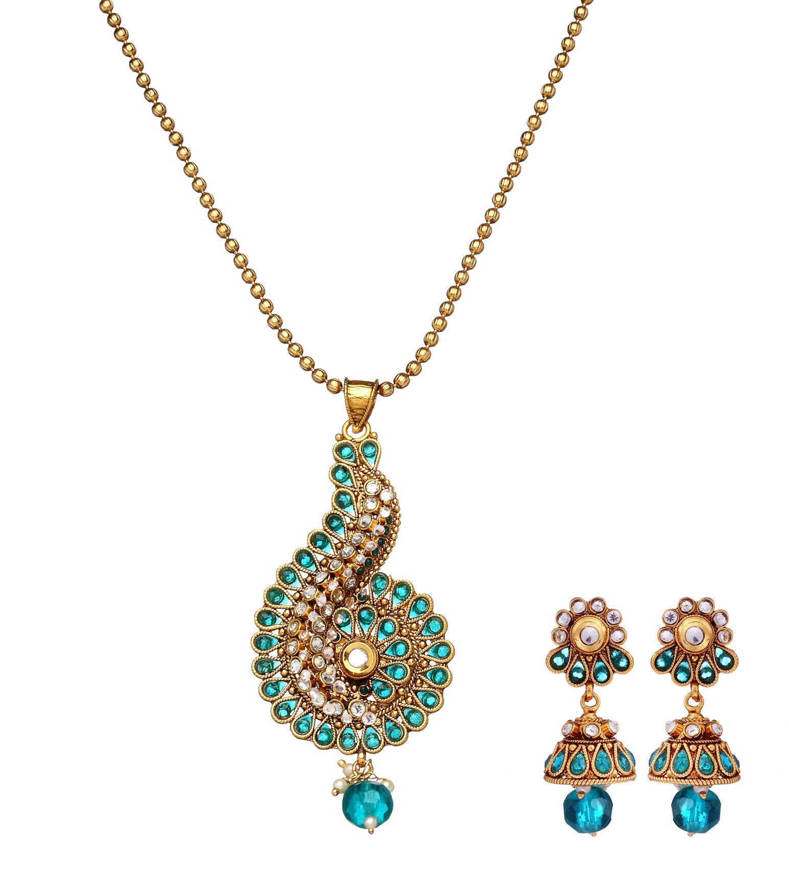 Blue Gold Toned Designer Necklace Set