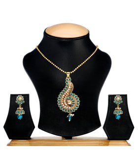 Blue Gold Toned Designer Necklace Set