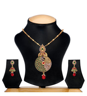 Semi-Precious Stone Studded Peacock Pendant Set