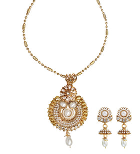 Pearl & Stone Studded Chain Pendant Set