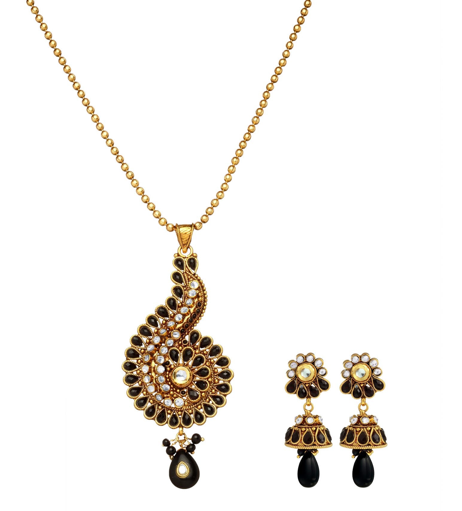 Black Gold Toned Designer Necklace Set