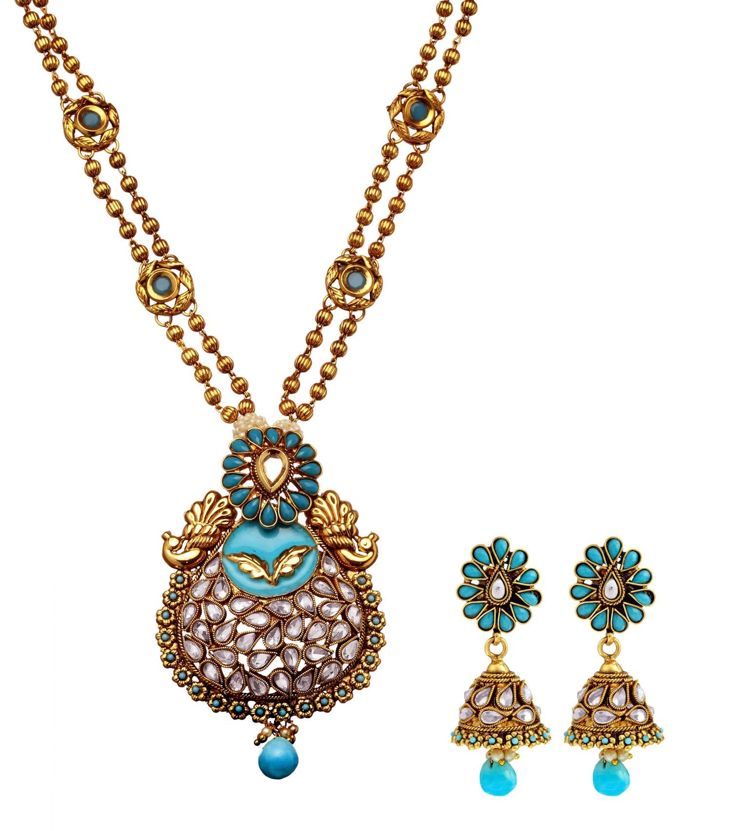 Turquoise Meenakari Chain Pendant Set