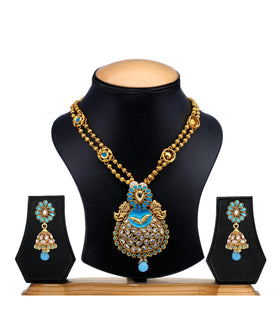 Turquoise Meenakari Chain Pendant Set