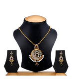 Purple Meenakari Gold Toned Chain Pendant Set