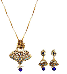 Royal Blue Temple Design Chain Pendant Set