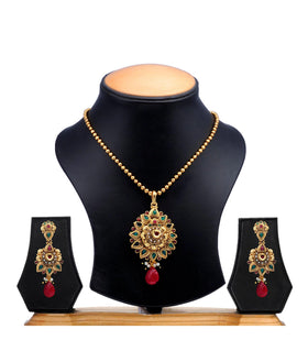 Antique Stone Studded Chain Pendant Set