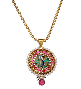 Semi-Precious Stone Studded Peacock Pendant Set